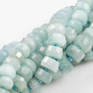 Natuurlijk aquamarijn - grote handgefacetteerde rondel - hoge kwaliteit - 13-14 mm - volledige streng 16&quot; - 44 stuks edelsteenkralen van AAA-kwaliteit