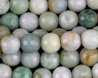 Fio de 15,5 polegadas com contas redondas facetadas de jade birmanês natural de 9 mm.