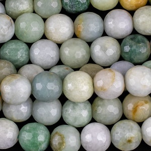 Natural Burmese Jade 9mm Faceted Round Beads 15.5" Strand Gemstone Beads