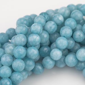 Aquamarin- JADE facettierte runde 15,5-Zoll-Strang, 4 mm, 6 mm, 8 mm, 12 mm oder 14 mm Perlen-voller Strang 15,5 Zoll Strang