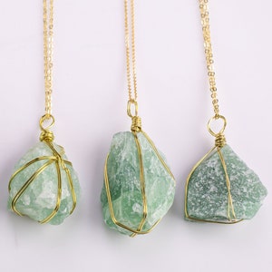 Green Aventurine Crystal Necklaces Handmade in USA Wire Wrapped Raw Natural Gemstone Crystal Necklace Handmade Jewelry Raw Green Aventurine