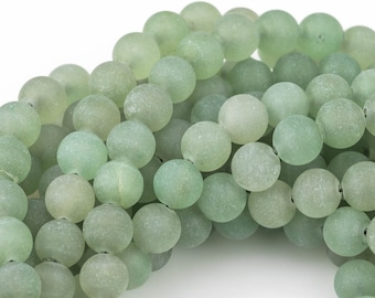 Natural Green Aventurine Adventrine, High Quality in Matte Round, 4mm, 6mm, 10mm, 12mm- Full 15.5 Inch Strand- Gemstone Beads