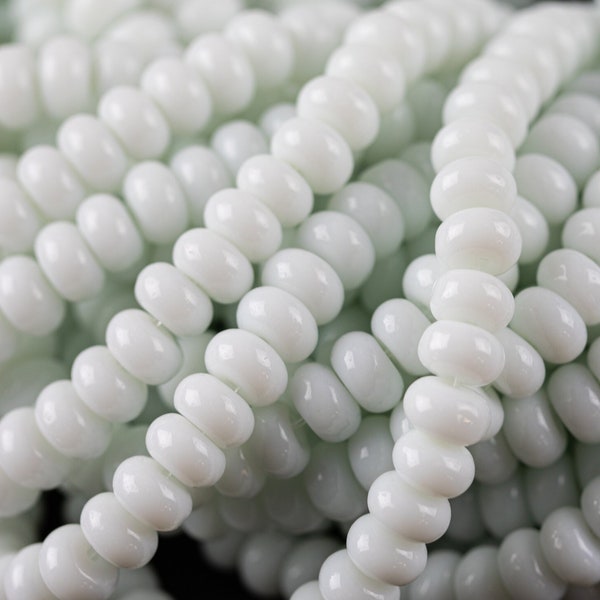 6mm 8mm White Jade Beads Roundel Smooth Full Strand 15.5 inch Strand