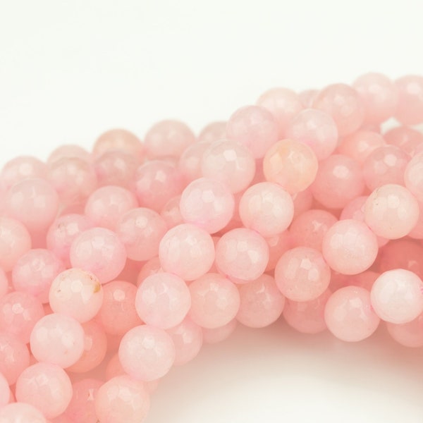 Light Pink Jade- Faceted Round 4mm 6mm 8mm 10mm 12mm - Single or Bulk - 15.5" AAA Quality