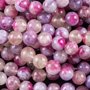 AAA Natural Pink Tourmaline Purple Lepidolite Gemstone Round Beads 6mm 7mm 8mm 9mm 10mm 11mm 12mm Shimmering Mica Matrix 15.5&quot; Strand