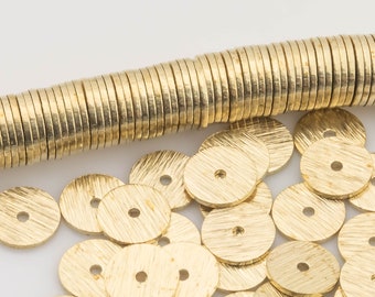 Solid Golden Brass Brushed flat disc beads spacers - Brushed Gold Disk heishi rondelle spacers beads jewelry making 220 pieces per Strand!