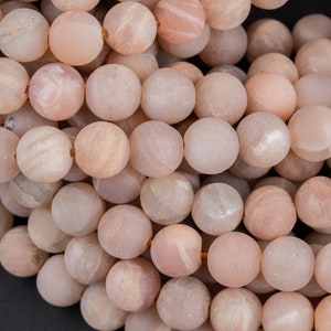 Natural Pink Moonstone Sunstone Beads Matte Round Beads - A Quality Full Strand, 6mm 8mm 10mm 12mm 15.5 - 16" AAA Quality AAA Quality