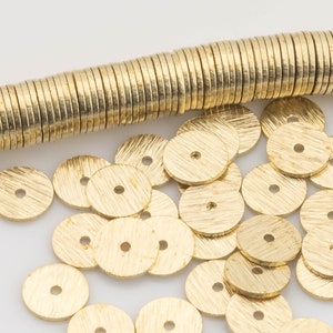 Solid Golden Brass Brushed flat disc beads spacers - Brushed Gold Disk heishi rondelle spacers beads jewelry making 220 pieces per Strand!