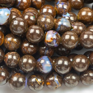 Natural Australian Yowah Matrix Boulder Opal Beads 4mm 6mm 8mm 10mm 12mm 15.5" Strand