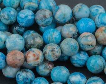 Natural LT Blue Mexican Crazy Laced Agate Faceted Round 4mm, 6mm, 8mm, 10mm, 12mm, 14mm -Full Strand 15.5 inch Strand Gemstone Beads