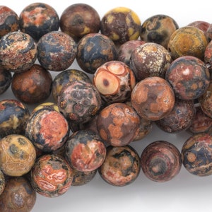Natural Leopard Skin Jasper  Round 4mm, 6mm, 8mm, 10mm, 12mm- Full 15.5 Inch Strand  Smooth Gemstone Beads