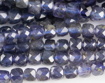 Perles cubiques à facettes en iolite naturelle taille 4-5 mm 7,5" brin