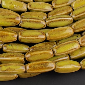 8x20mm Ceramic Smooth Tubular -15 inches per strand-  Olive