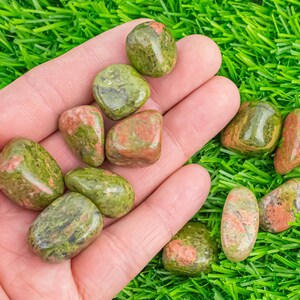 1 pc Natural Unakite Jasper Medium Tumbled Stone- .5 inch-1.25 inch