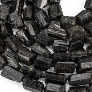 Natural Black Tourmaline Freeform Nugget - Approximately 14mm and 11mm - Full 15.5 inch strand Gemstone Beads