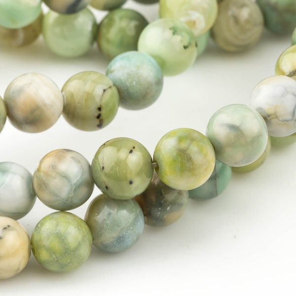 Natural Green Spring Fire Agate, High Quality in  Round, 6mm, 8mm, 10mm, 12mm- Full 16 inch strand AAA Quality  Smooth Gemstone Beads