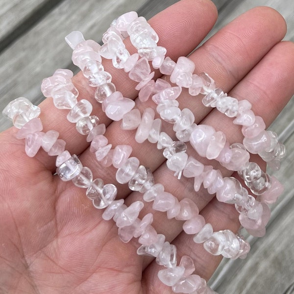 Rose Quartz and Clear Quartz Chip Bracelet G140 Handmade Jewelry Bracelet