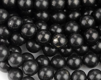 Natural Genuine  Shungite 4mm 6mm 8mm 10mm 12mm Round Beads High Quality Black Lustrous Gemstone from Russia 15.5" Strand Gemstone Beads