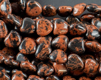 Natural Mahogany Jasper-Heart Shape-10mm-Special Shape- Full Strand Gemstone Beads