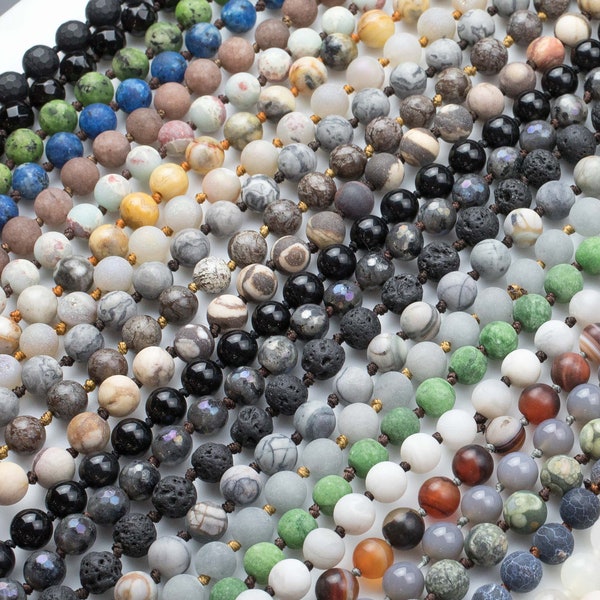 NEW COLORS!!!! Long Knotted - Preknotted Necklace-  Assorted Gemstones-8mm 36 inches Long- Ready to wear- Long Necklace - Selection A