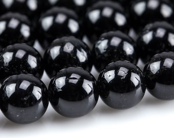 Natural Black Tourmaline Beads  Round, 6mm, 8mm, 10mm- Full 15.5 inch strand  Smooth Gemstone Beads