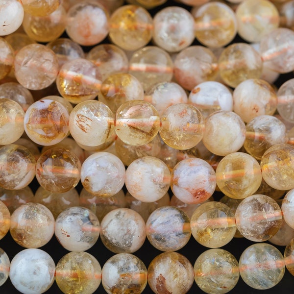 Natural Flower CITRINE  Round 6mm, 8mm, 10mm- Full Strand 15.5 Inches Long A Quality  Smooth Gemstone Beads