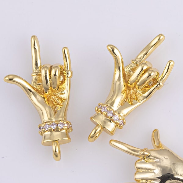 2 pcs 18 kt Gold  Rock On Rocker- Rock and Roll Hand Symbol - 14x25mm