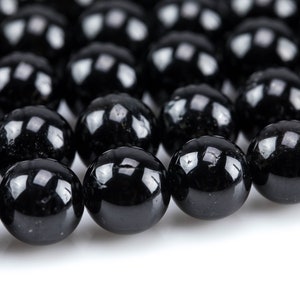 Natural Black Tourmaline Beads  Round, 6mm, 8mm, 10mm- Full 15.5 inch strand  Smooth Gemstone Beads