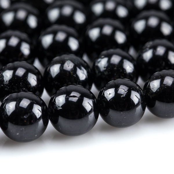 Natural Black Tourmaline Beads  Round, 6mm, 8mm, 10mm- Full 15.5 inch strand  Smooth Gemstone Beads