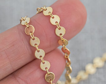 Sequin Disc Chain - 14K Gold Filled Chain by the Foot - USA Made - Perfect For Permanent Jewelry - Made in USA Permanent Jewelry Chain