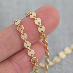Sequin Disc Chain - 14K Gold Filled Chain by the Foot - USA Made - Perfect For Permanent Jewelry - Made in USA Permanent Jewelry Chain