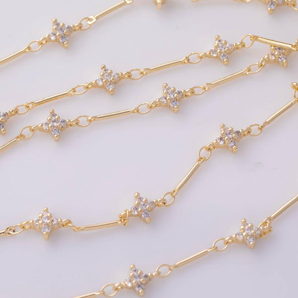 pvd Flower CZ Chain for Permanent Jewelry by Yard, pvd  Plating Wholesale bulk Roll Chain Jewelry