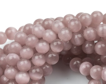 Cats Eye- Selenite Quartz- High Quality in Smooth Round, 4mm, 6mm, 8mm, 10mm, 12mm- Full Strand 15.5 inches Long- Mauve