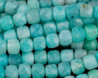 Natural Amazonite Faceted Faceted Cube Beads Size 4-5mm 7.5" Strand