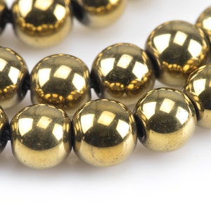 Titanium Gold Metallic HEMATITE Beads. Round Smooth. 2mm,3mm, 4mm, 6mm, 8mm,10mm or 12mm. Full Strand 16 Inch Strand- Wholesale Pricing