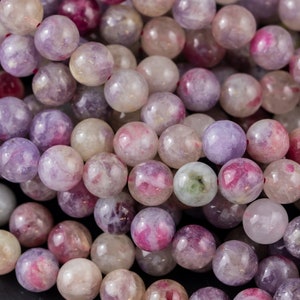 Natural Pink Tourmaline in Quartz Round Beads 4mm 6mm 8mm 9mm 10mm 12mm Shimmering Mica Matrix 15.5" Strand