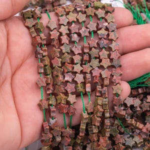 Natural Unakite 6mm Star Shaped Real Gemstone 15&quot; Strand Smooth Gemstone Beads
