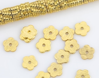 6mm 8mm 10mm Gold Plated Flower flat disc beads spacers - Brushed Disk heishi spacers beads jewelry making - 220 beads