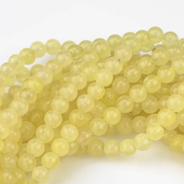 Pale Lemon Yellow Jade, High Quality in Smooth Round, 6mm, 8mm, 10mm, 12mm -Full Strand 15.5 inch Strand
