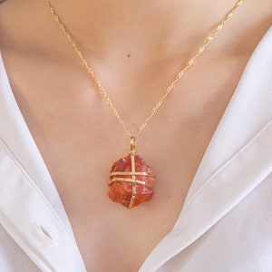 Raw Carnelian Necklace Pendant Handwrapped in USA Healing Crystal Chakra Stone Carnelian Necklace Carnelian Jewelry Pre-charged