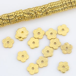 6mm 8mm 10mm Gold Plated Flower flat disc beads spacers - Brushed Disk heishi spacers beads jewelry making - 220 beads