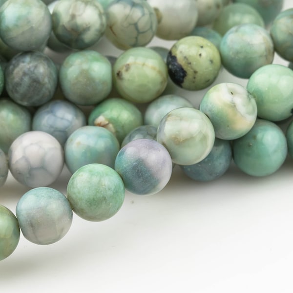 Natural Green Teal Spring Fire Agate, High Quality in  Round, 6mm, 8mm, 10mm, 12mm- Full 16 inch strand  Smooth Gemstone Beads