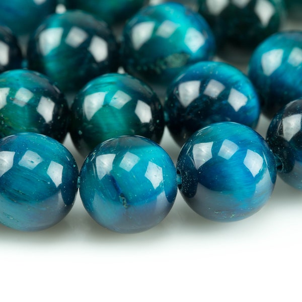 GRADE A TOP QUALITY Tiger's Eye Tiger eye Tiger-Eye - 6mm 8mm 10mm -  Round - Full 15.5" Strands- Azure Blue  Smooth Gemstone Beads