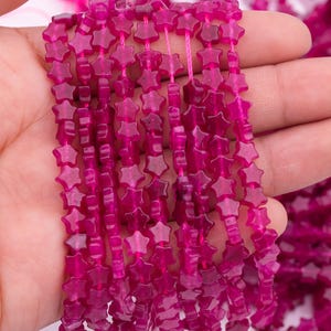 Fuchsia Hot Pink Jade 6mm Star Shaped Real Gemstone 15&quot; Strand Smooth Gemstone Beads