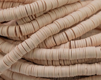 2 st VACKRA Mjuka AFRIKANSKA Färgade VINYLPÄROR Heishi - 6 mm eller 8 mm - 16 tums sträng - 2 strängar per beställning - Ljus khaki