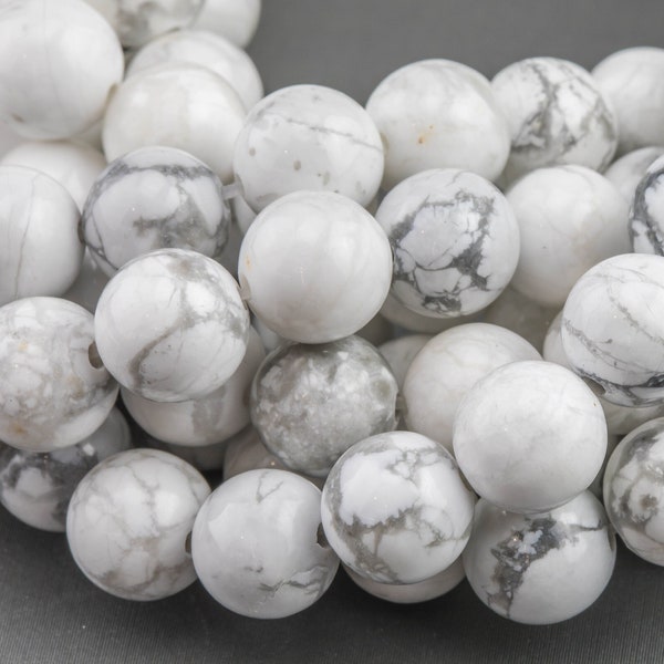 Natural Smooth White Howlite Beads Jasper  Round 4mm, 6mm, 8mm, 10mm, 12mm, 14mm-Full Strand 15.5 inch Strand-  AAA Quality Gemstone Beads