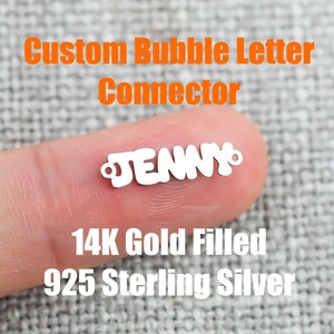 Puede incluir: Encanto de conector de letra de burbuja personalizado con el nombre "JENNY" en blanco, hecho de plata de ley 925 chapada en oro de 14 quilates.