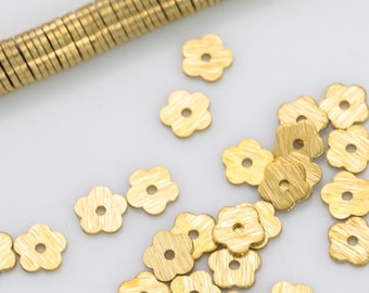 Solid Golden Brass Brushed flat disc Flower beads spacers - Brushed Gold Disk heishi spacers beads jewelry making 220 pieces per Strand!