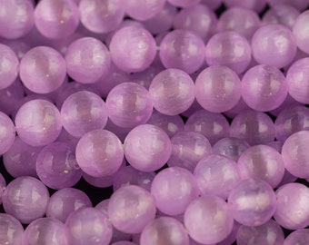 Perles de sélénite de couleur pourpre, perles rondes 6 mm 8 mm 10 mm de haute qualité véritable véritable pierre précieuse de sélénite 15,5 po.