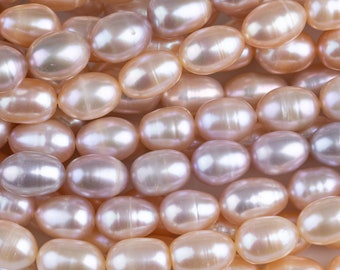 Peach 7x9mm  Potato Pearl A Quality Round Freshwater Pearl- 15 inch strand